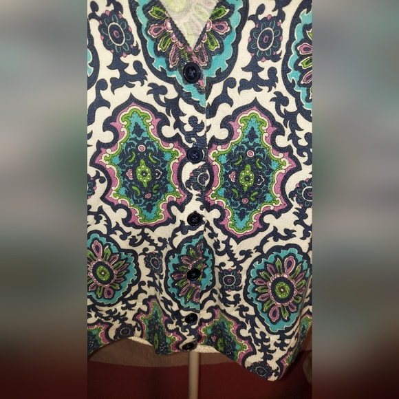 Talbots Woman's Sz XS Petite Geometric Pattern Colorful Flower Cardigan Sweater - Picture 4 of 8